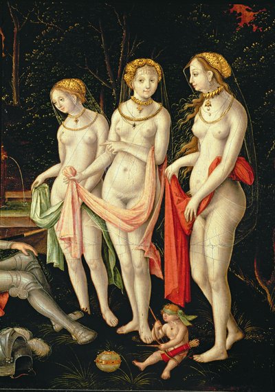 La destruction de Troie et le jugement de Paris, détail représentant Artémis, Héra et Aphrodite, 1540 - Matthias Gerung or Gerou